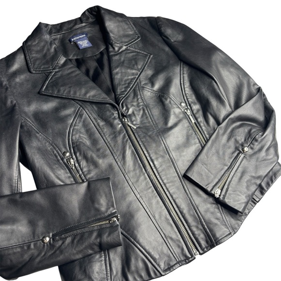 BOSTON PROPER | Genuine Leather Moto Jacket | Black | Size 14 - Picture 4 of 8